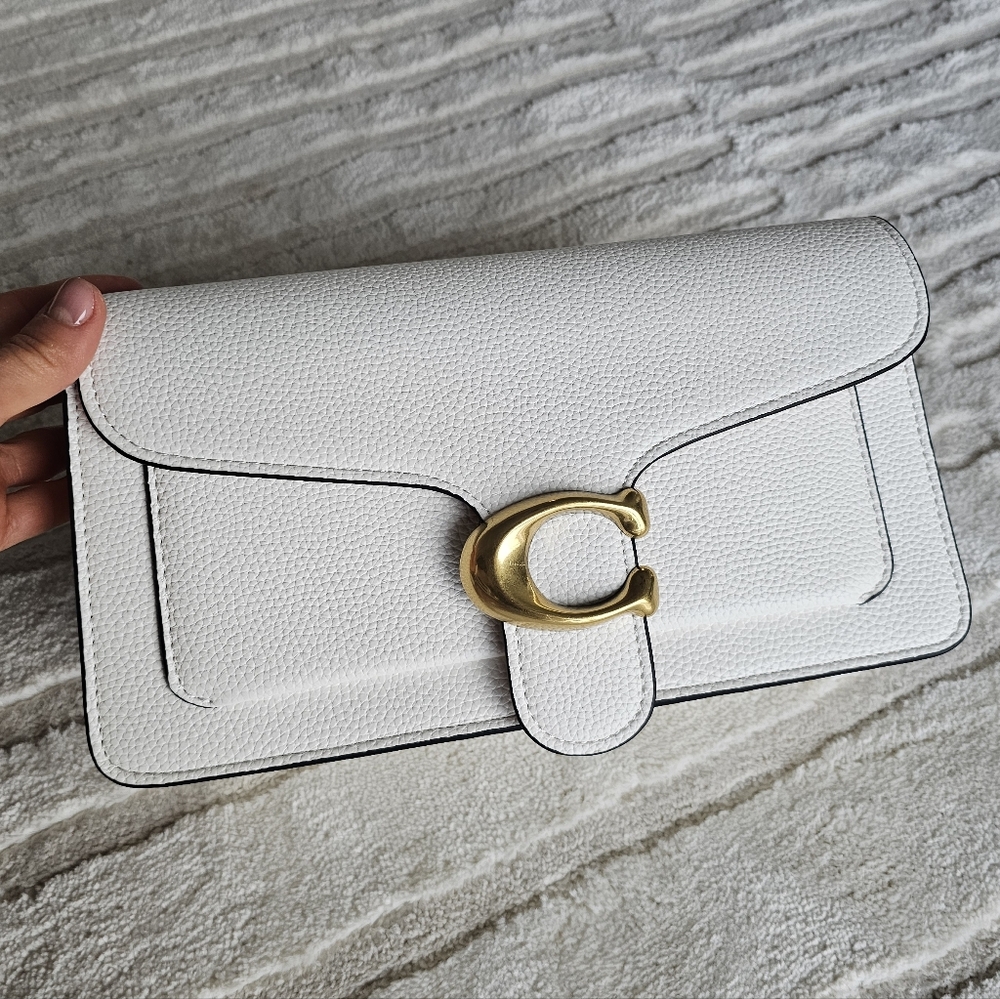 Coach White leather suede Inside  Shoulder Bag Gold purse wallet Handbag Medium